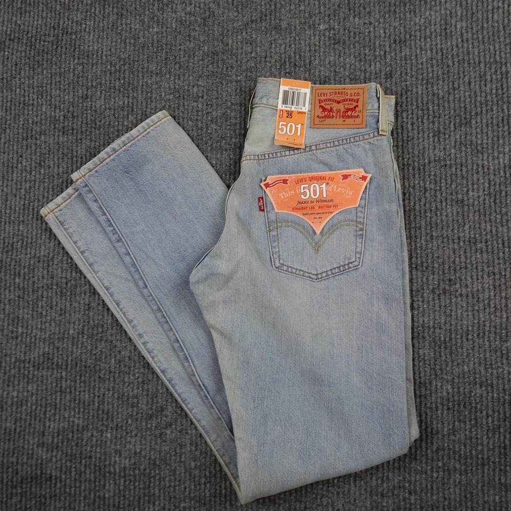 Levis 501 Original Fit Jeans Womens 25 Light Wash High Rise Straight Leg